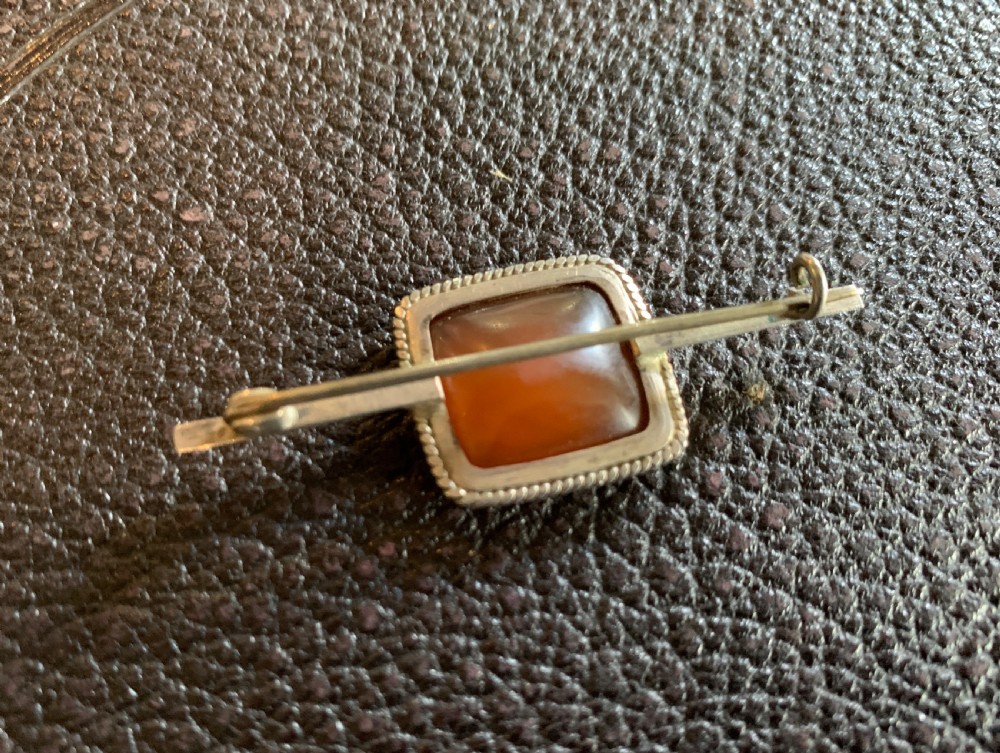 Antique Persian carnelian seal mounted as a bar brooch View II