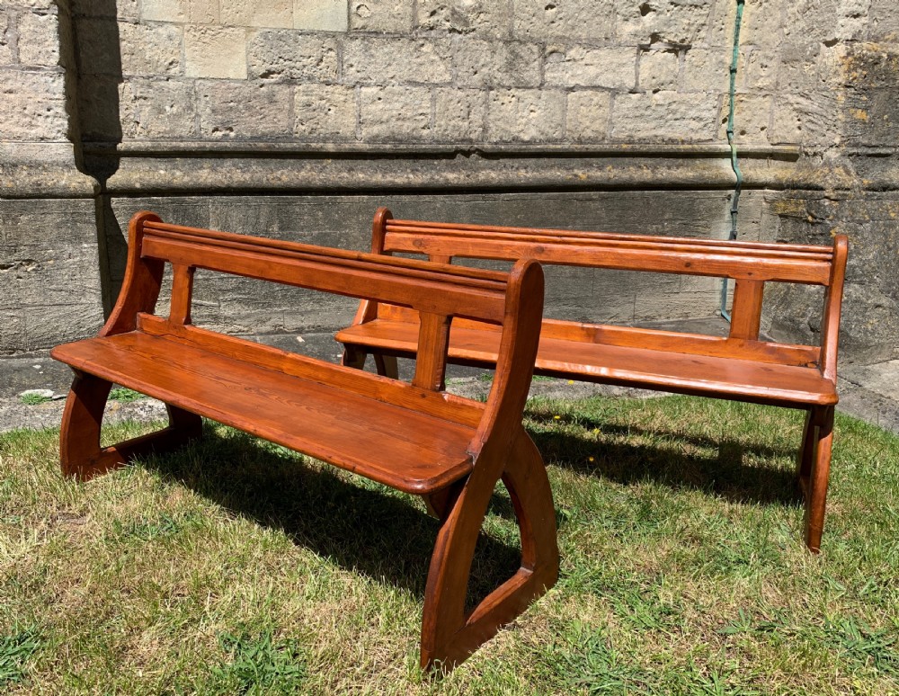 Pair of Victorian Pine Church Pews View II