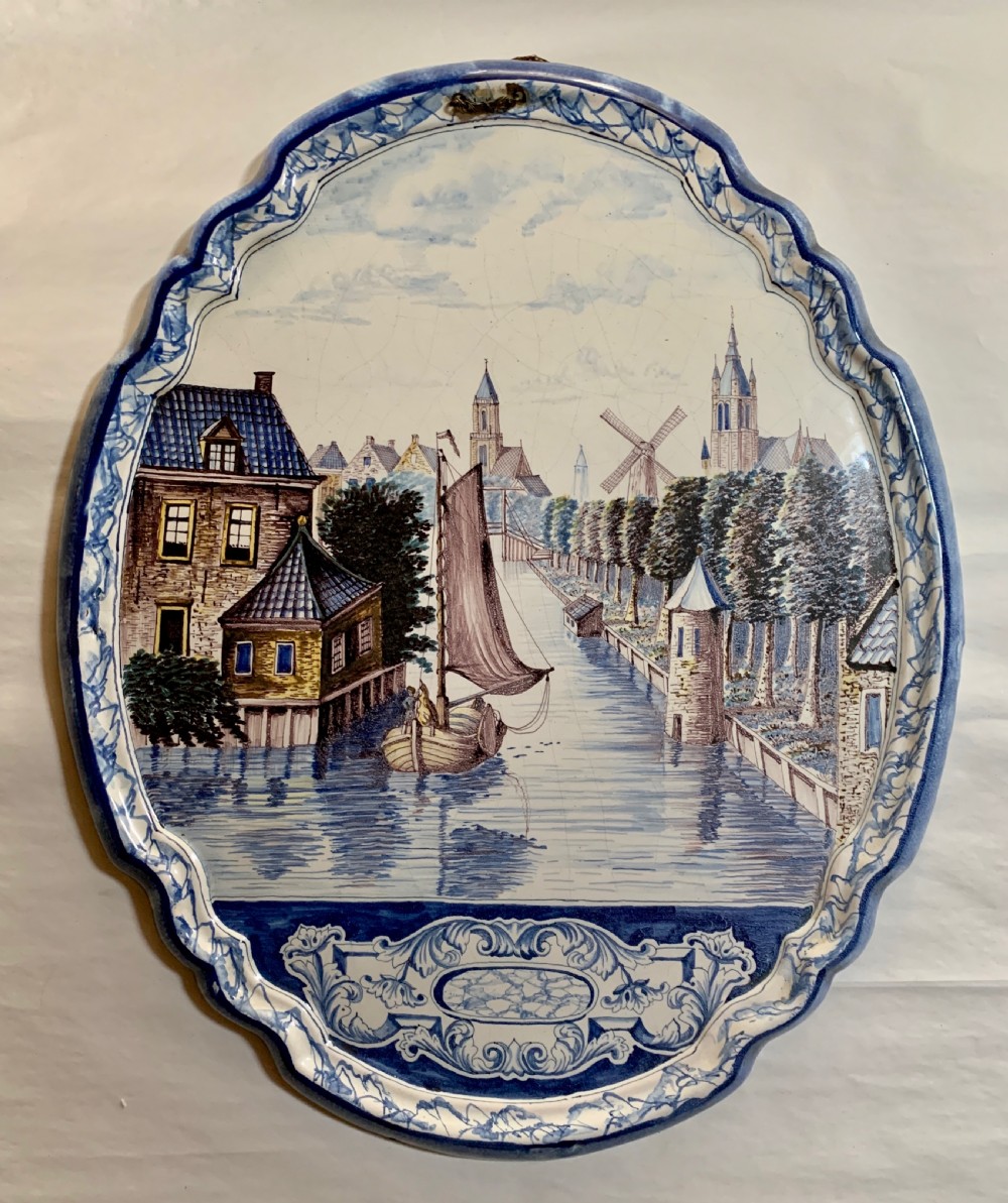Large Pair of Royal Tichelaar Makkum polychrome wall plaques View VII