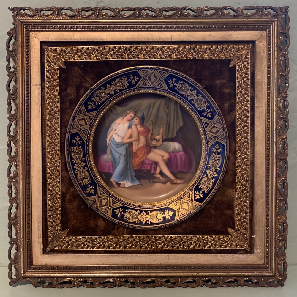 Framed Royal Vienna hand painted porcelain cabinet plate of Paris and Helena
