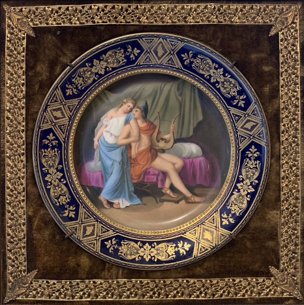 Framed Royal Vienna hand painted porcelain cabinet plate of Paris and Helena View IV