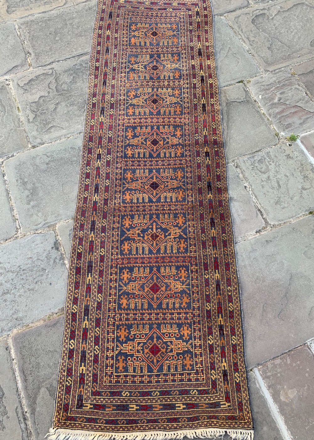 Persian hand knotted blue ground medallion runner View II