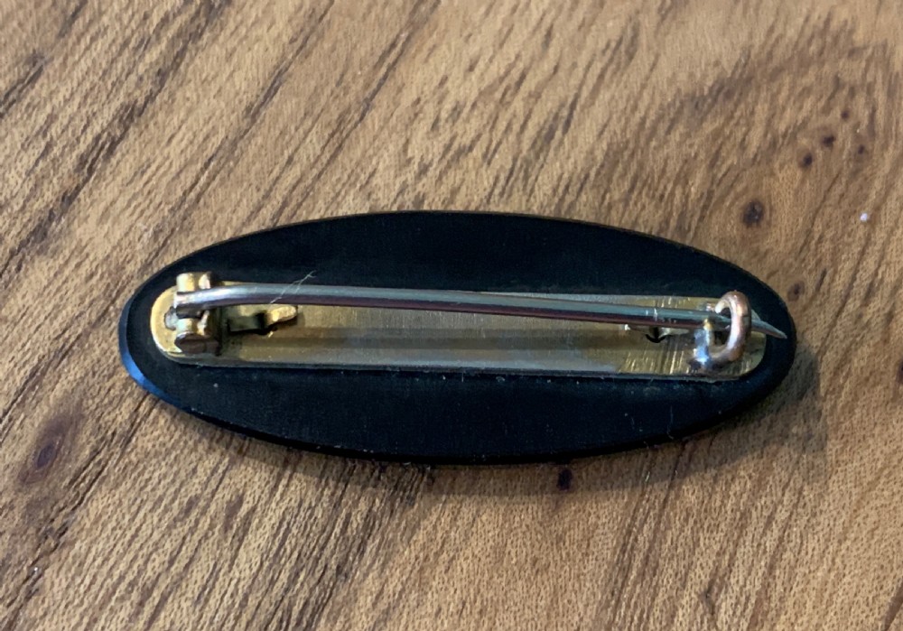 Victorian onyx brooch with a seed pearl set gold branch View II