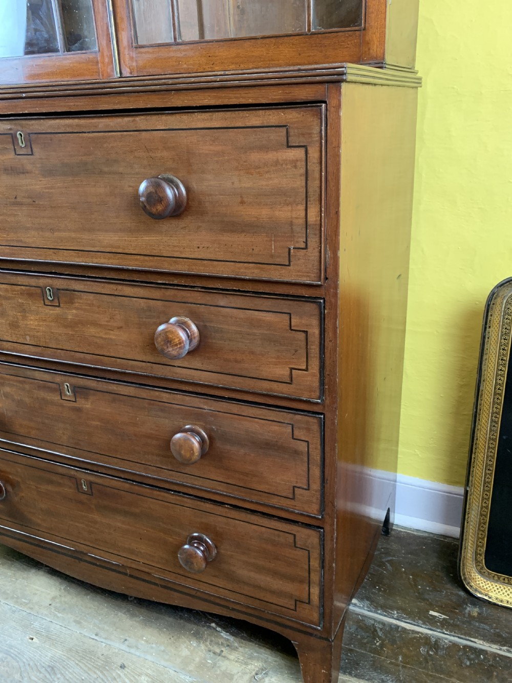 Regency mahogany secrétaire bookcase with line inlay View V