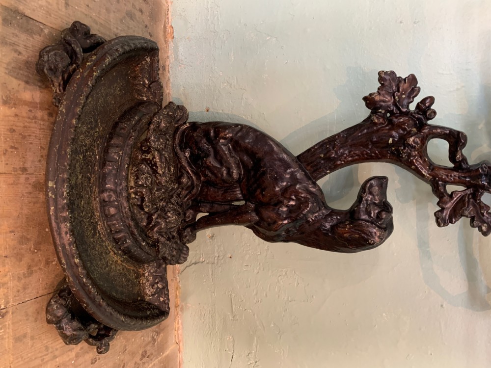 Victorian cast iron stick stand in the form of a dog seated before a tree View III