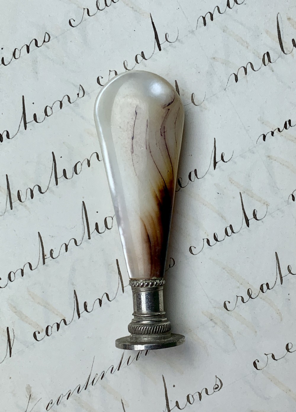Antique Victorian pipe tamper with mother of pearl handle View II