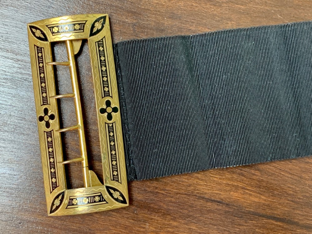 Victorian gilt and black enamel belt buckle