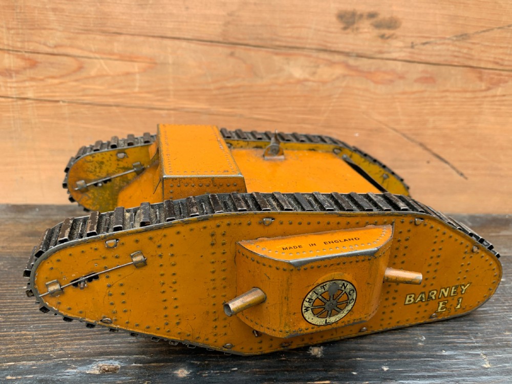 A rare Whitanco Barney E1 WWI tinplate clockwork tank by Whitely Tansley & Co View III