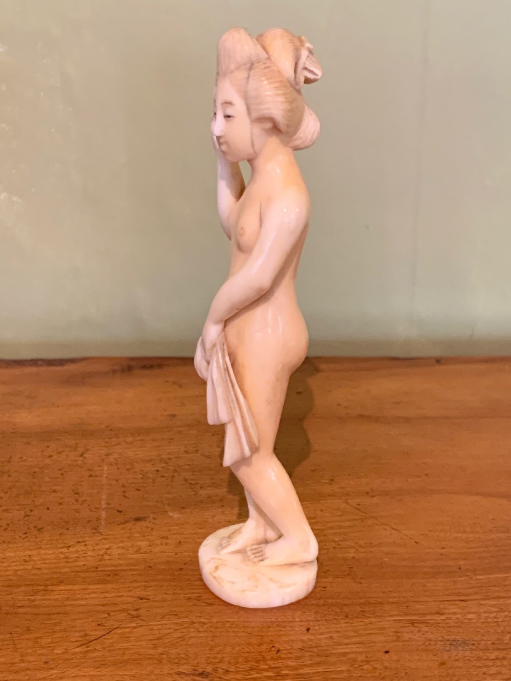 Japanese Meiji carved ivory okimono of a nude girl View V