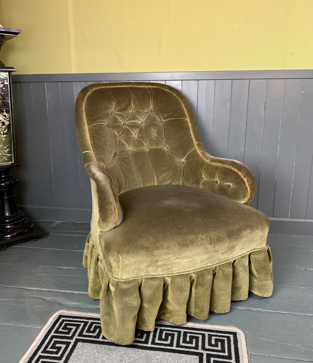 Victorian iron framed button back armchair View II