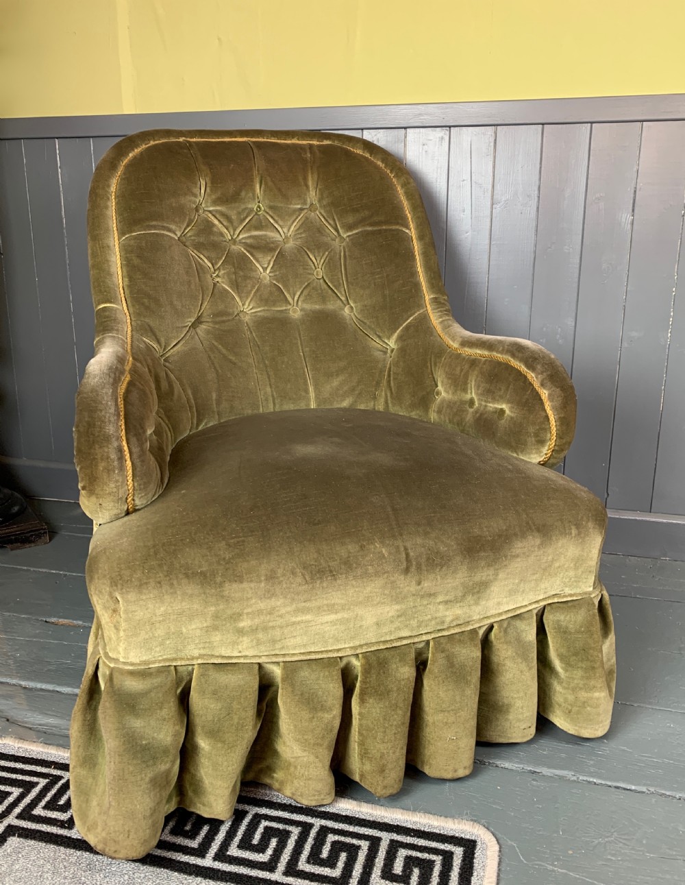 Victorian iron framed button back armchair View III
