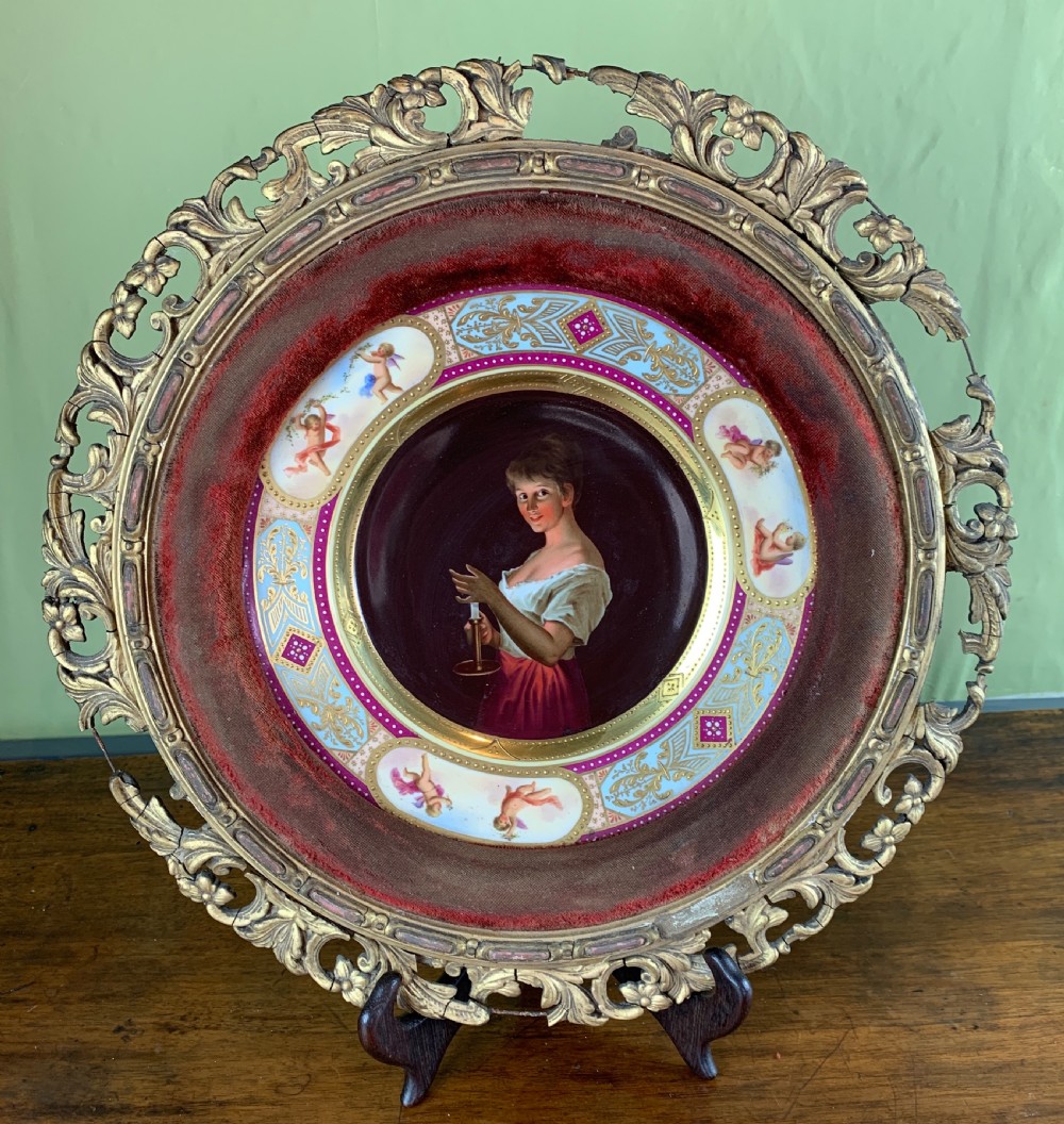 Vienna hand painted porcelain cabinet plate titled Gute Nacht