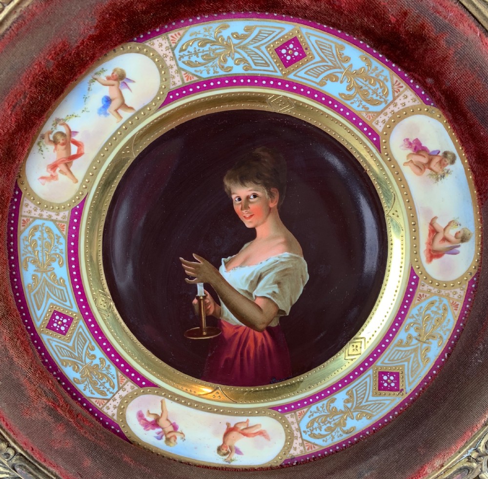 Vienna hand painted porcelain cabinet plate titled Gute Nacht View II