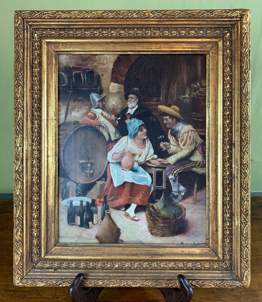 19th century oil on canvas of a Tavern scene