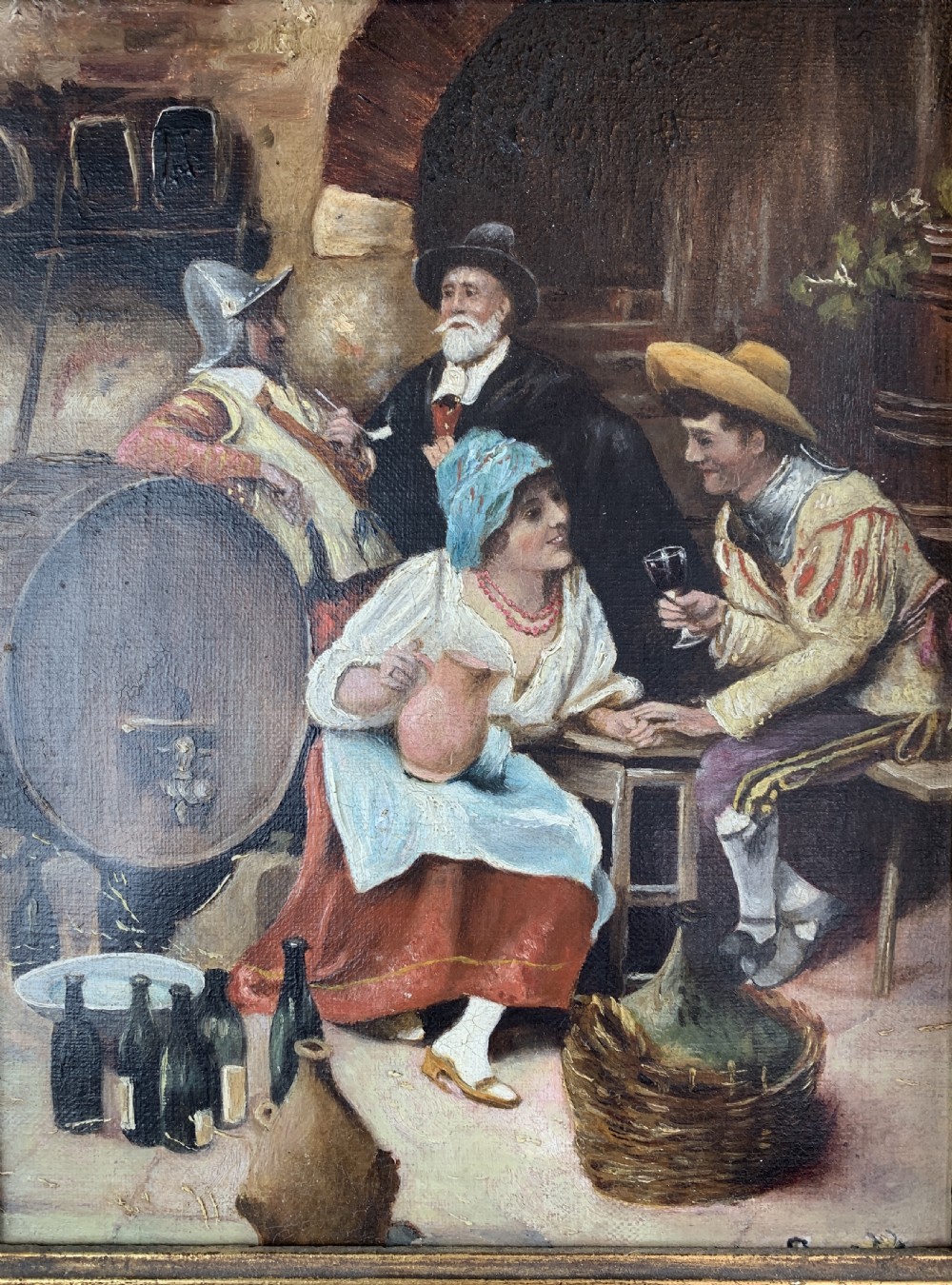 19th century oil on canvas of a Tavern scene View II