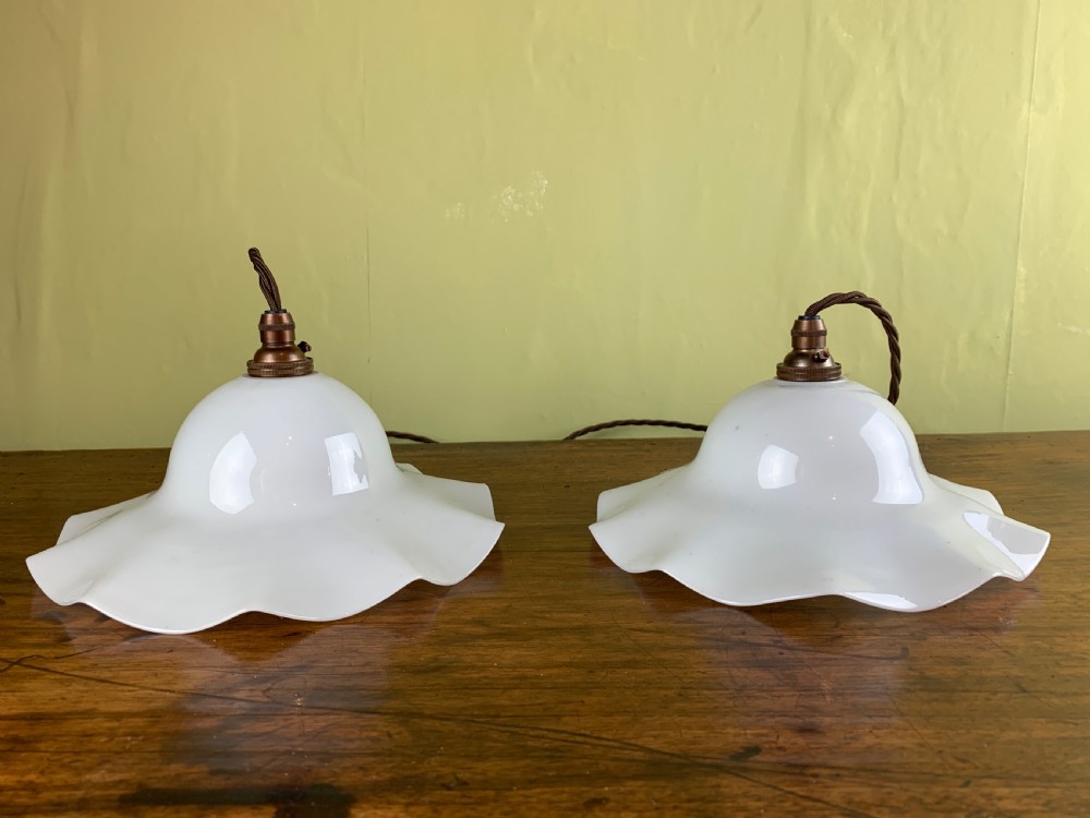 Pair of French opaline glass pendant lights