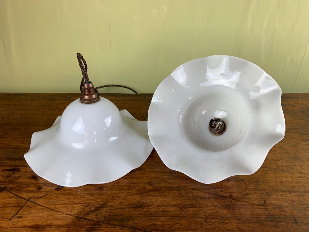 Pair of French opaline glass pendant lights View II