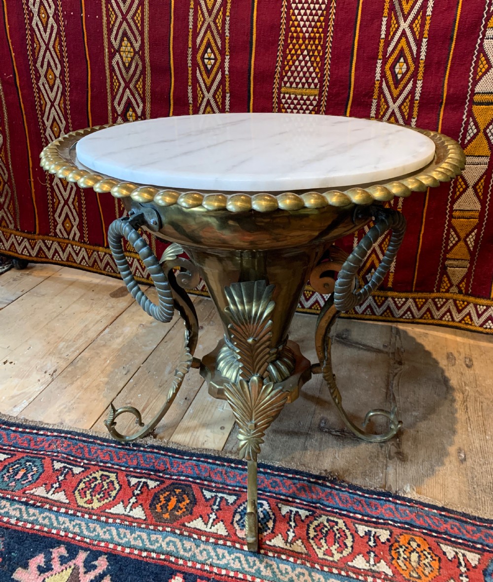 Antique Turkish brass brazier side table View II