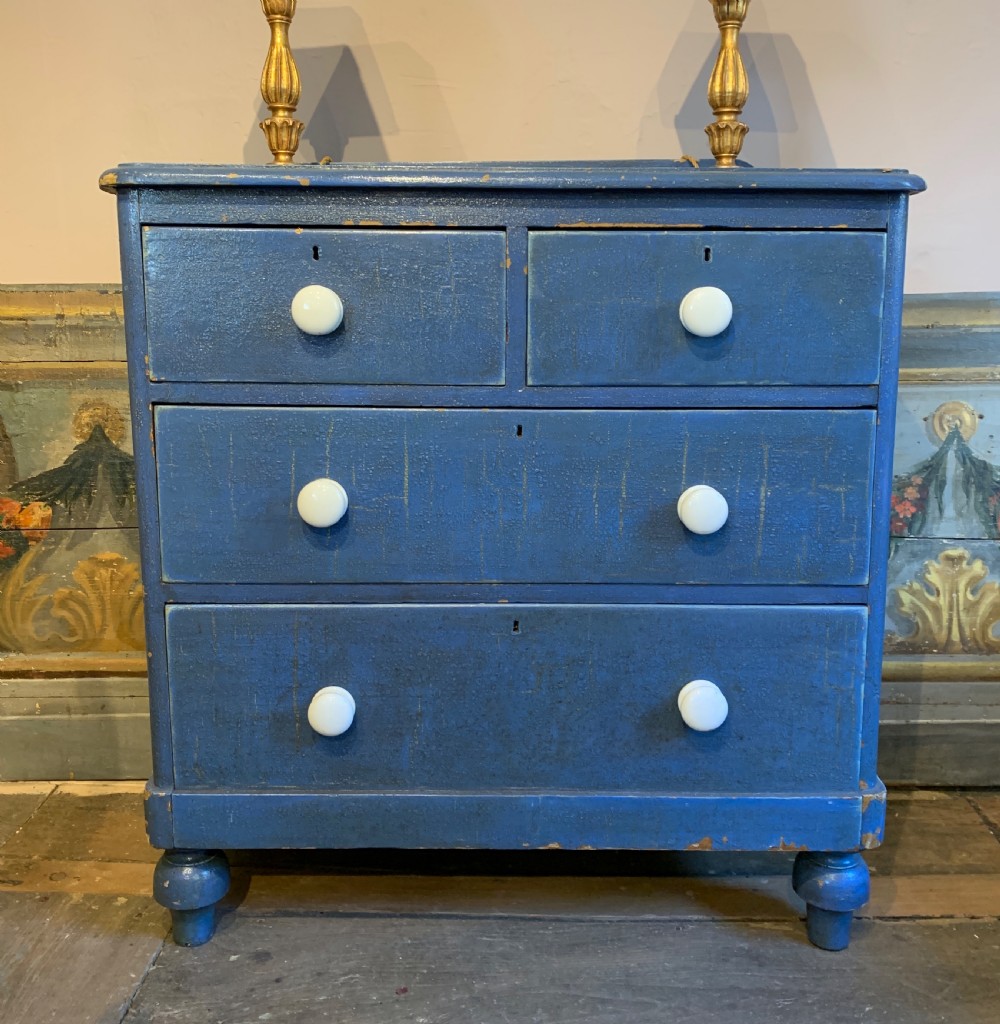 Victorian blue painted pine chest of drawers