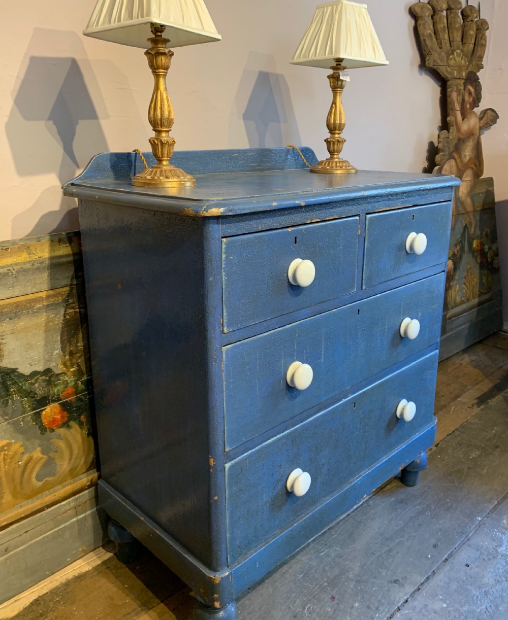 Victorian blue painted pine chest of drawers View IV