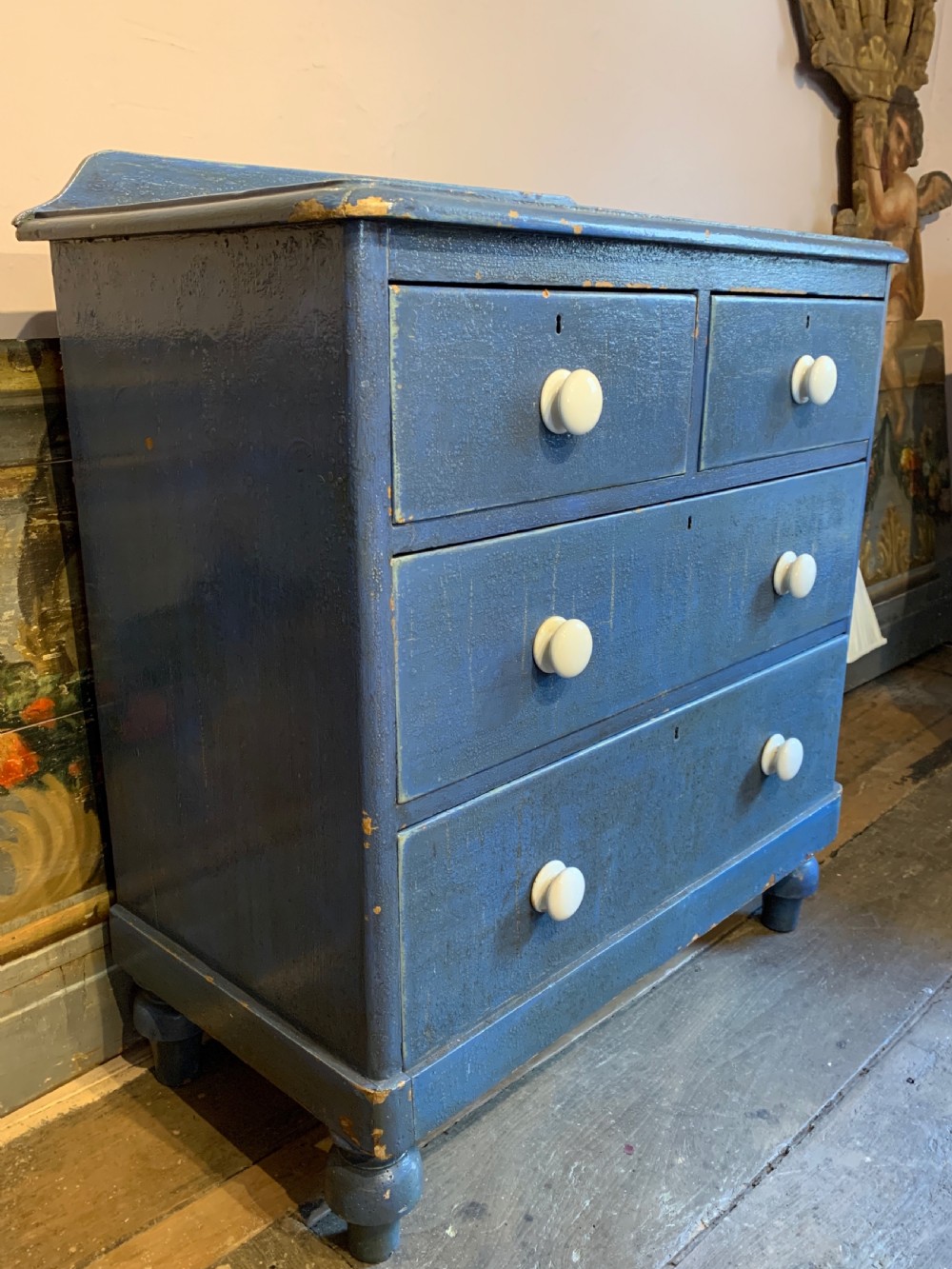 Victorian blue painted pine chest of drawers View VI