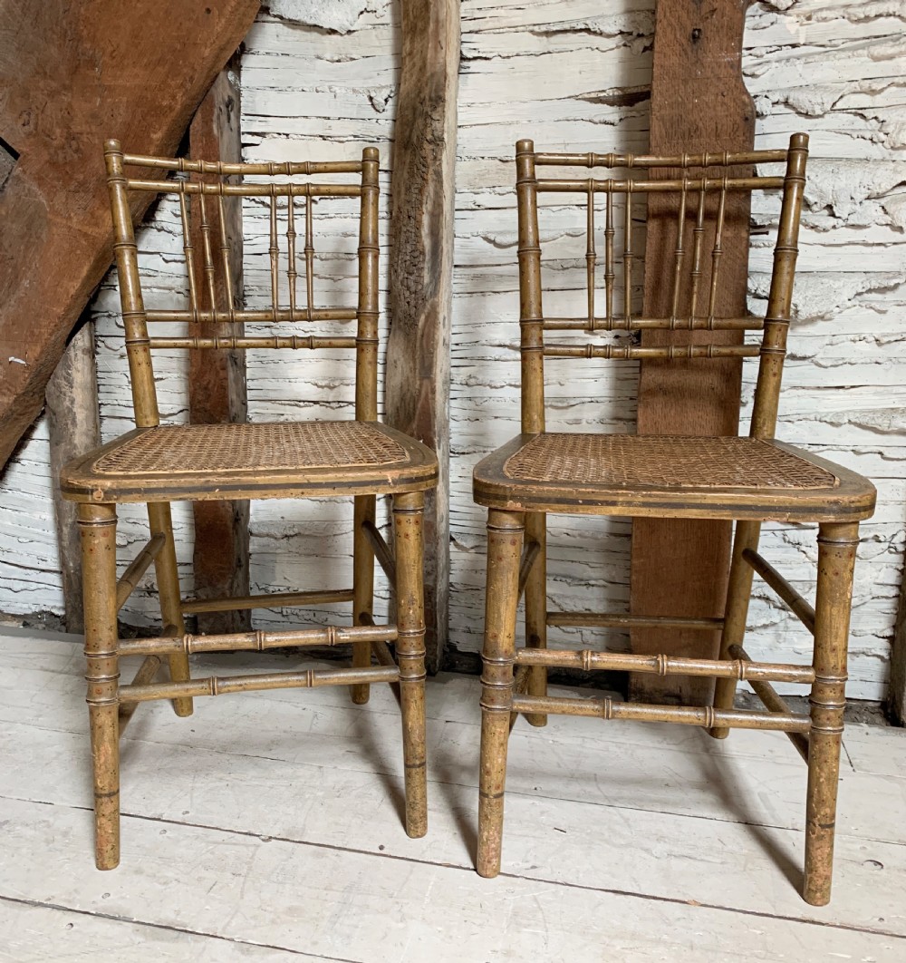 Pair of Regency Faux Bamboo Chairs in Original Paint View II