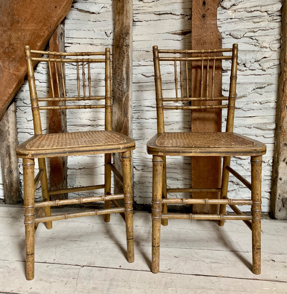 Pair of Regency Faux Bamboo Chairs in Original Paint View III