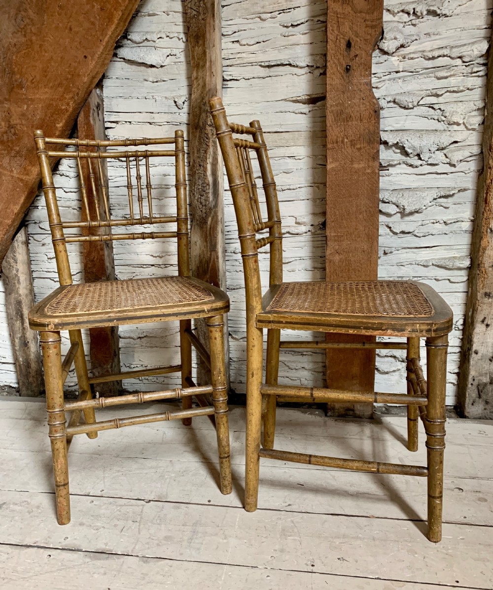 Pair of Regency Faux Bamboo Chairs in Original Paint View IV