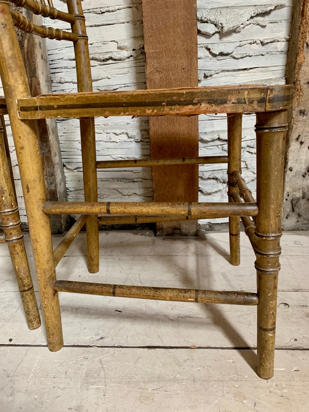 Pair of Regency Faux Bamboo Chairs in Original Paint View V