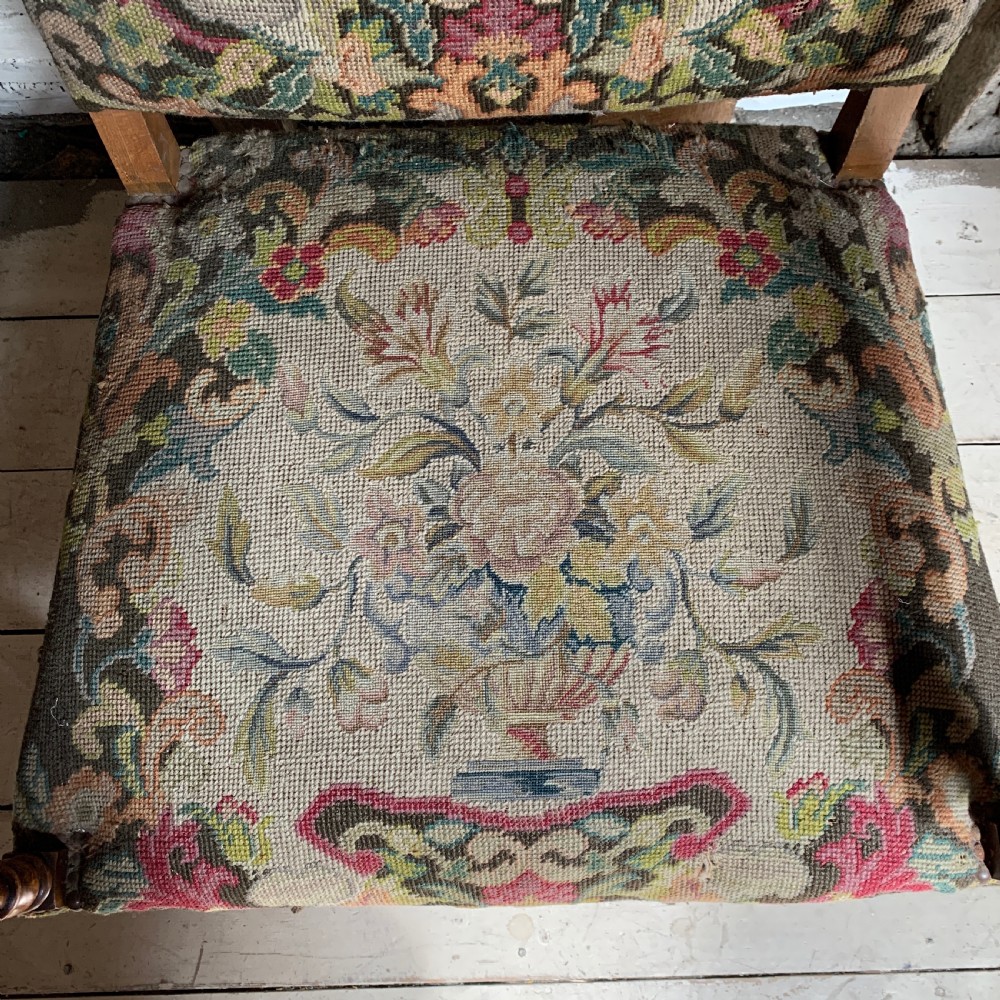 Antique armchair in Carolean style with needlework upholstery View VIII