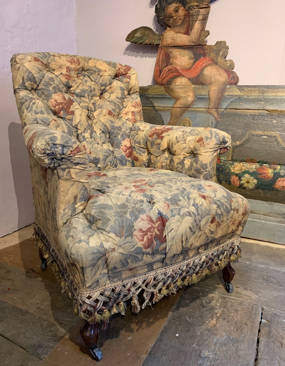 Victorian Country House button upholstered chintz armchair View III
