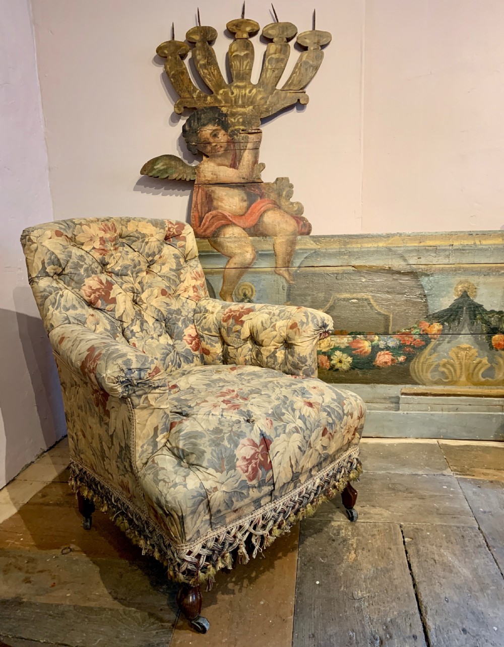 Victorian Country House button upholstered chintz armchair View IV