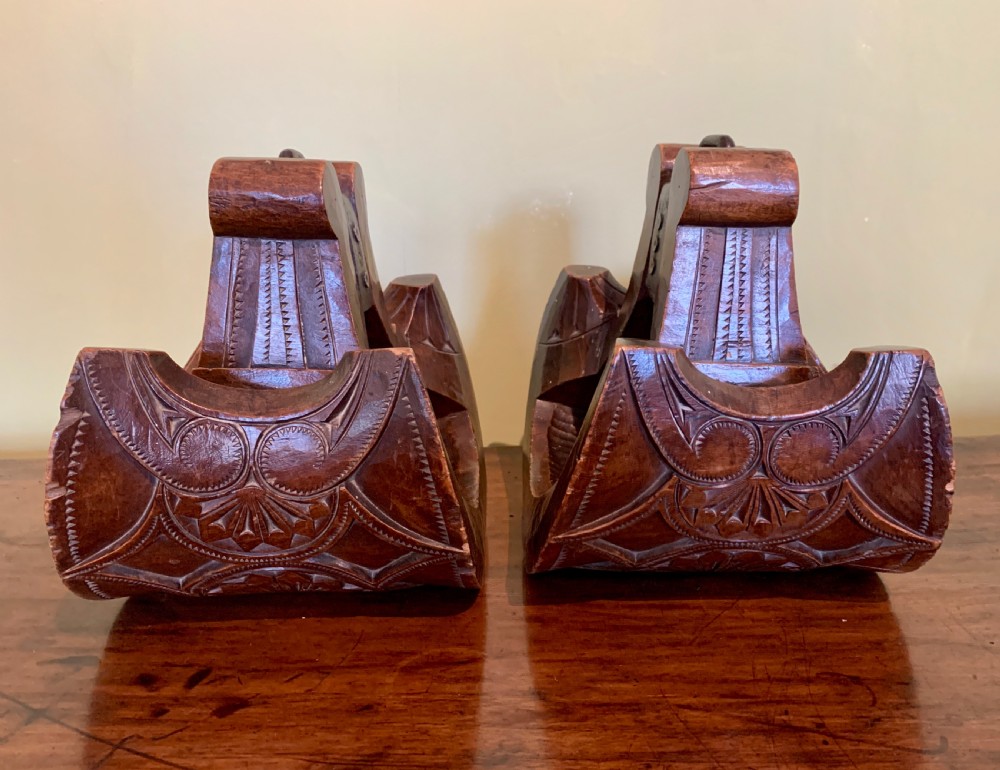 Pair of 19th century Mapuche carved wooden stirrups View V