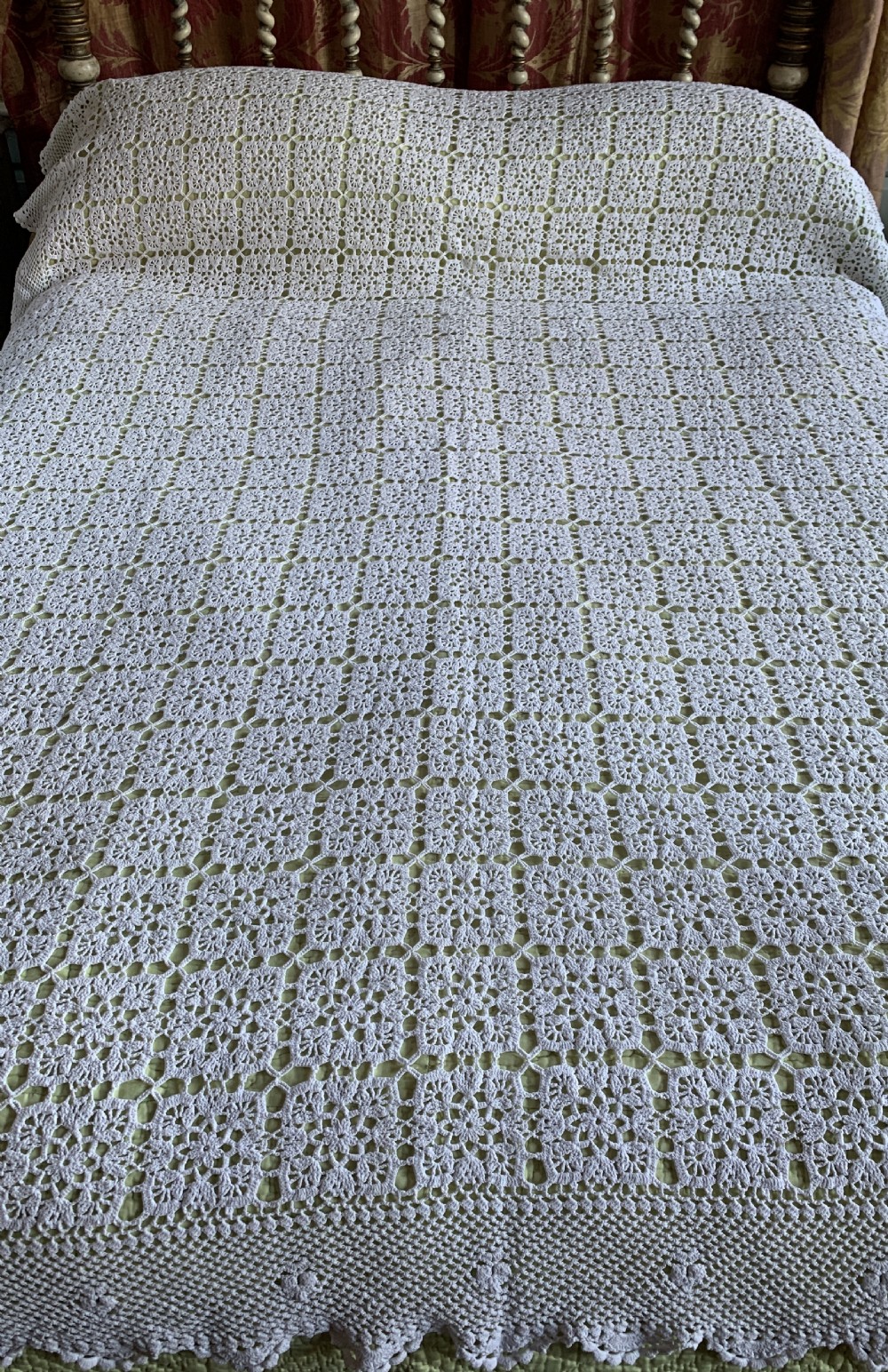 Vintage French white crochet double bed cover View II