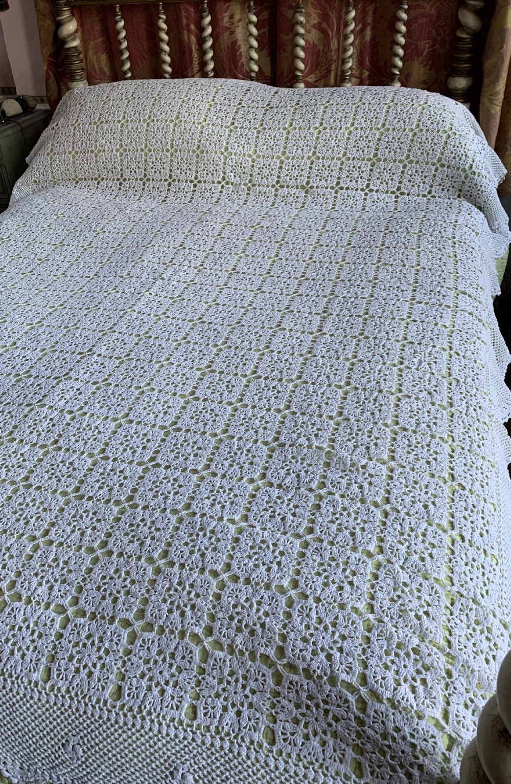 Vintage French white crochet double bed cover View III