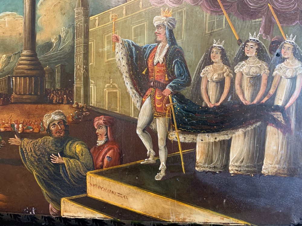 Early Victorian hand painted toleware tray with Biblical scene of Nebuchadnezzar View IV