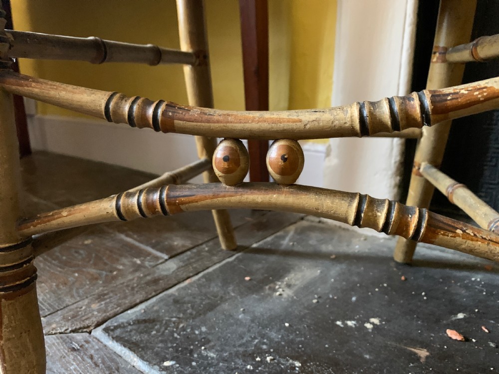 Pair of Regency painted faux bamboo chairs with rush seats View VII