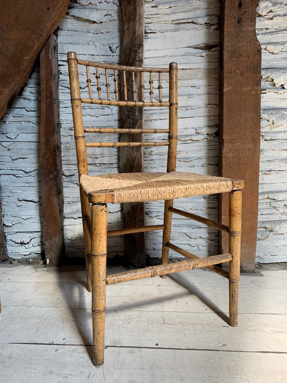 Regency painted faux bamboo side chair in original paint 