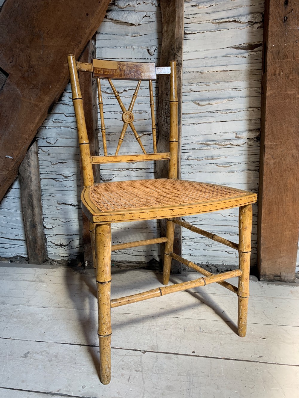 Regency chinoiserie painted faux bamboo side chair