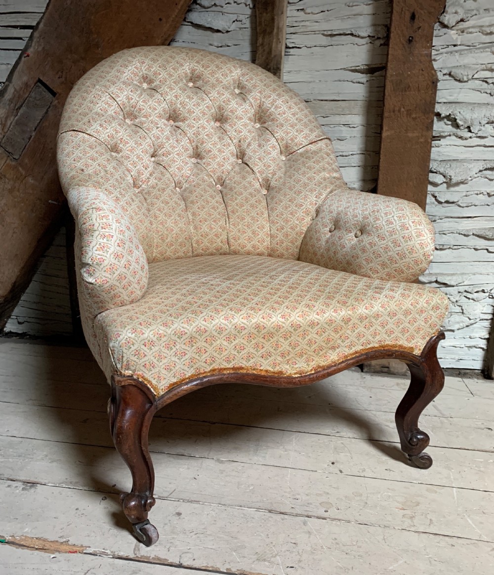 Antique Victorian button back armchair of generous proportions View II