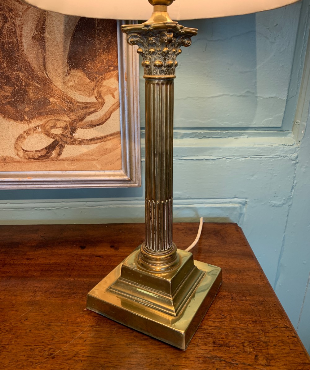 Antique brass corinthian column table lamp View II