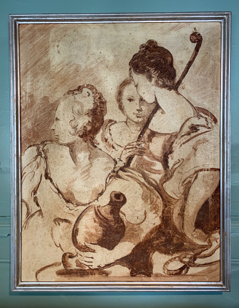 Italian School Renaissance style sanguine oil on canvas of female figures