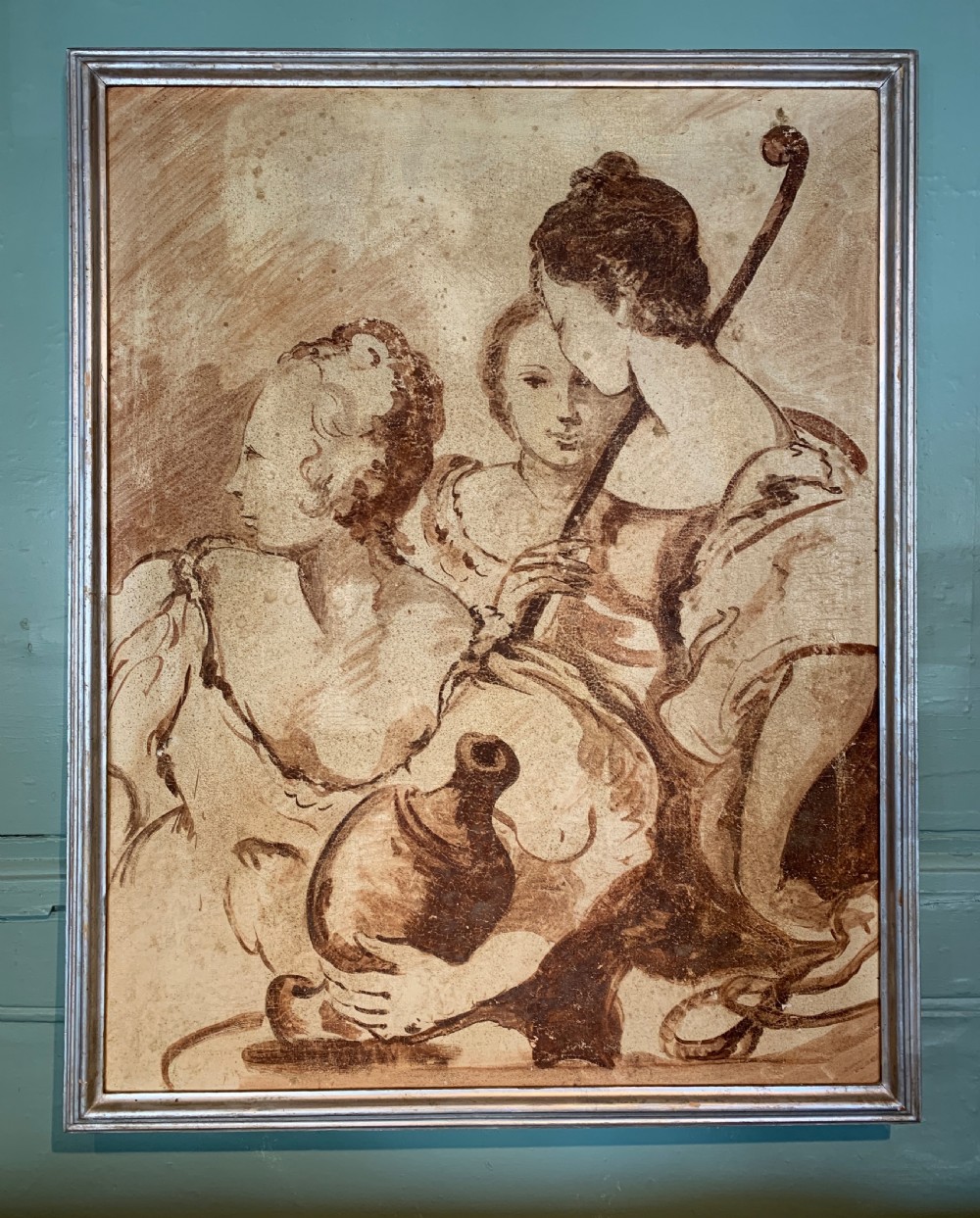 Italian School Renaissance style sanguine oil on canvas of female figures View II