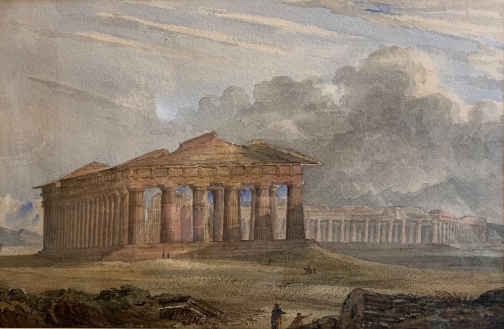 !9th century watercolour of The Temple of Neptune Paestum View II