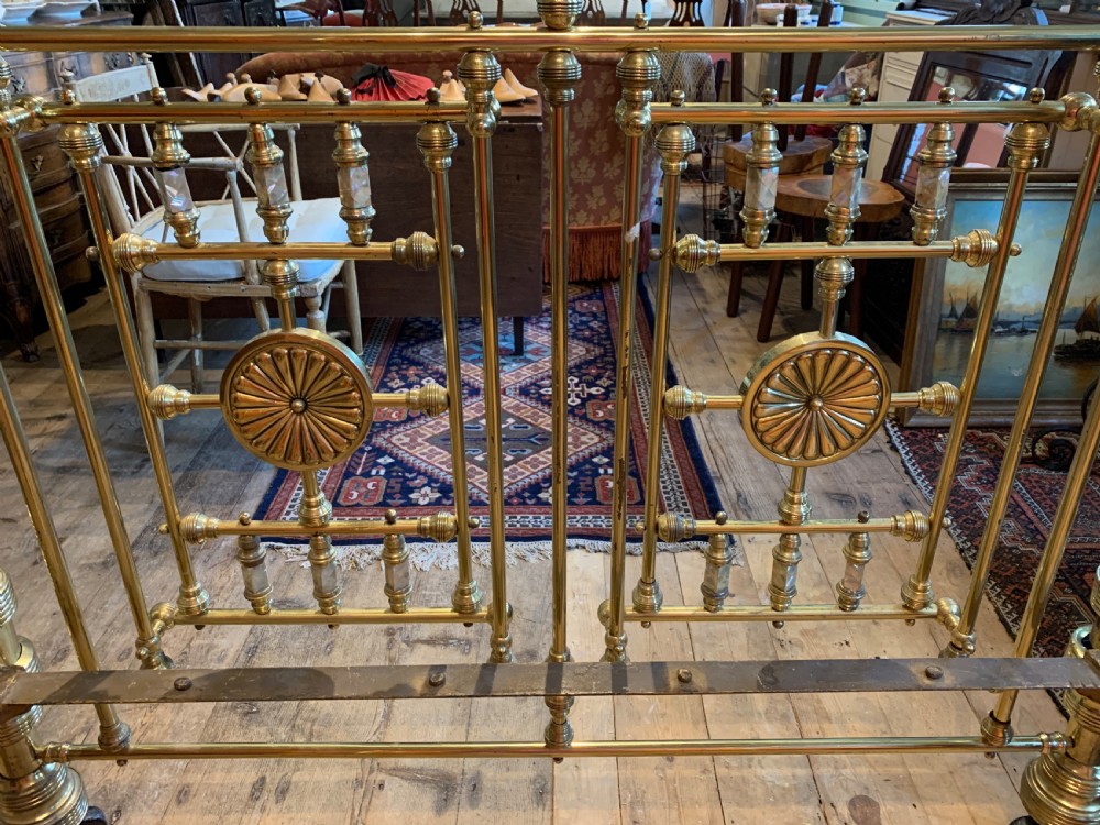Good quality Victorian half tester brass double bed attributed to JAS Shoolbred View XIV