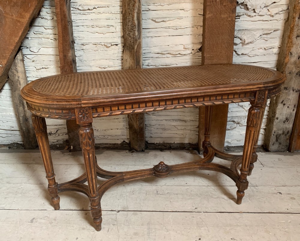 French Louis XVI style window seat stool with cane seat View III