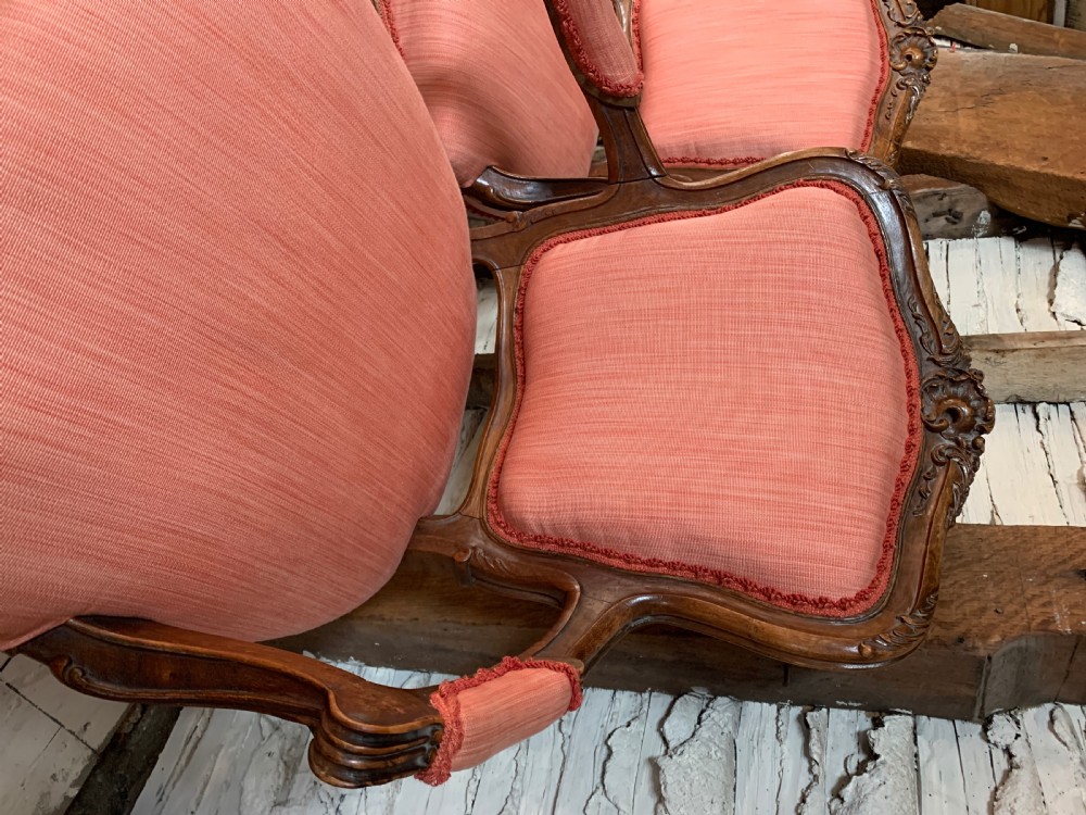 Pair of French Louis XV style fauteuil open armchairs View V