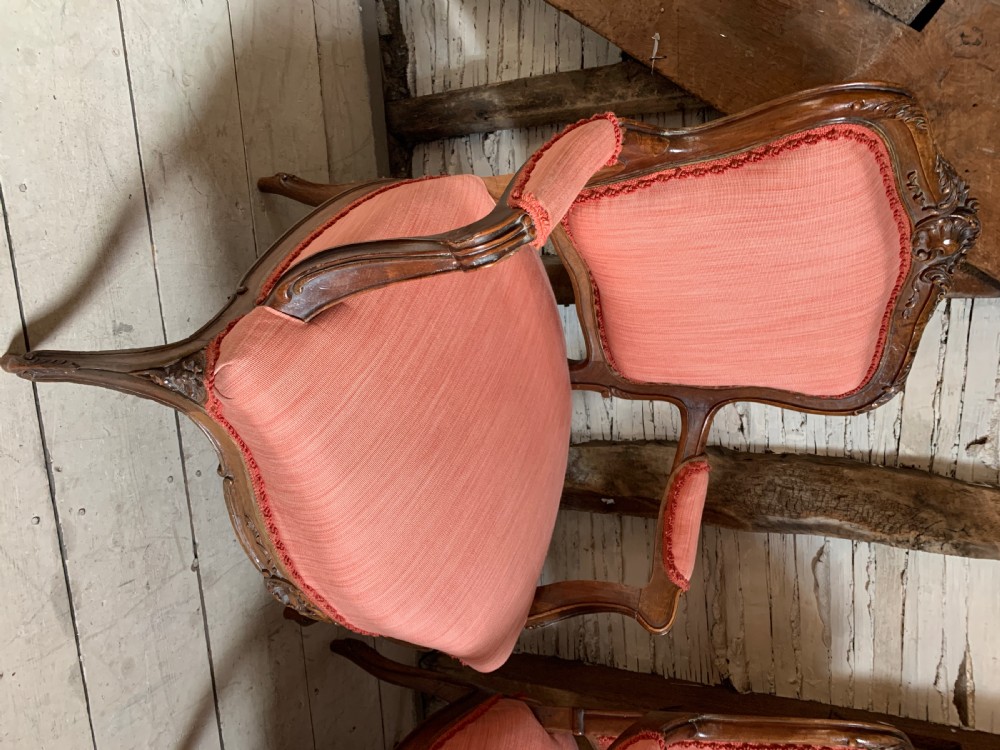 Pair of French Louis XV style fauteuil open armchairs View VII