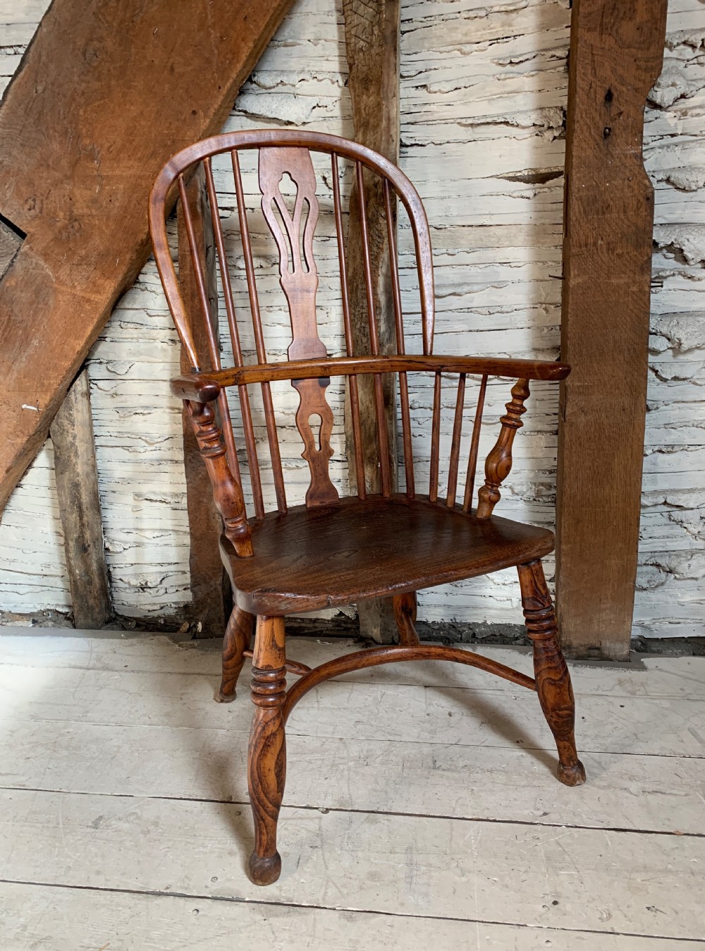 Antique ash & elm high-back Windsor chair
