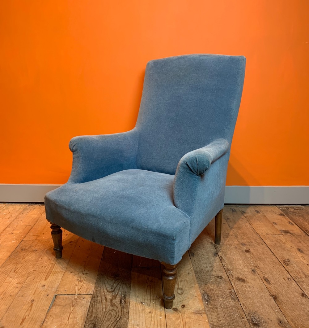Antique French Napoleon III blue velvet armchair